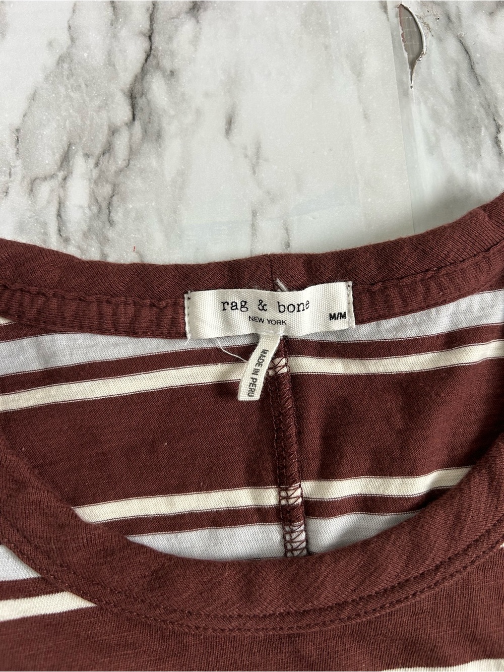 Rag & Bone Revolve | women’s size medium Slub Striped Tee brown and white stripe - Picture 3 of 11